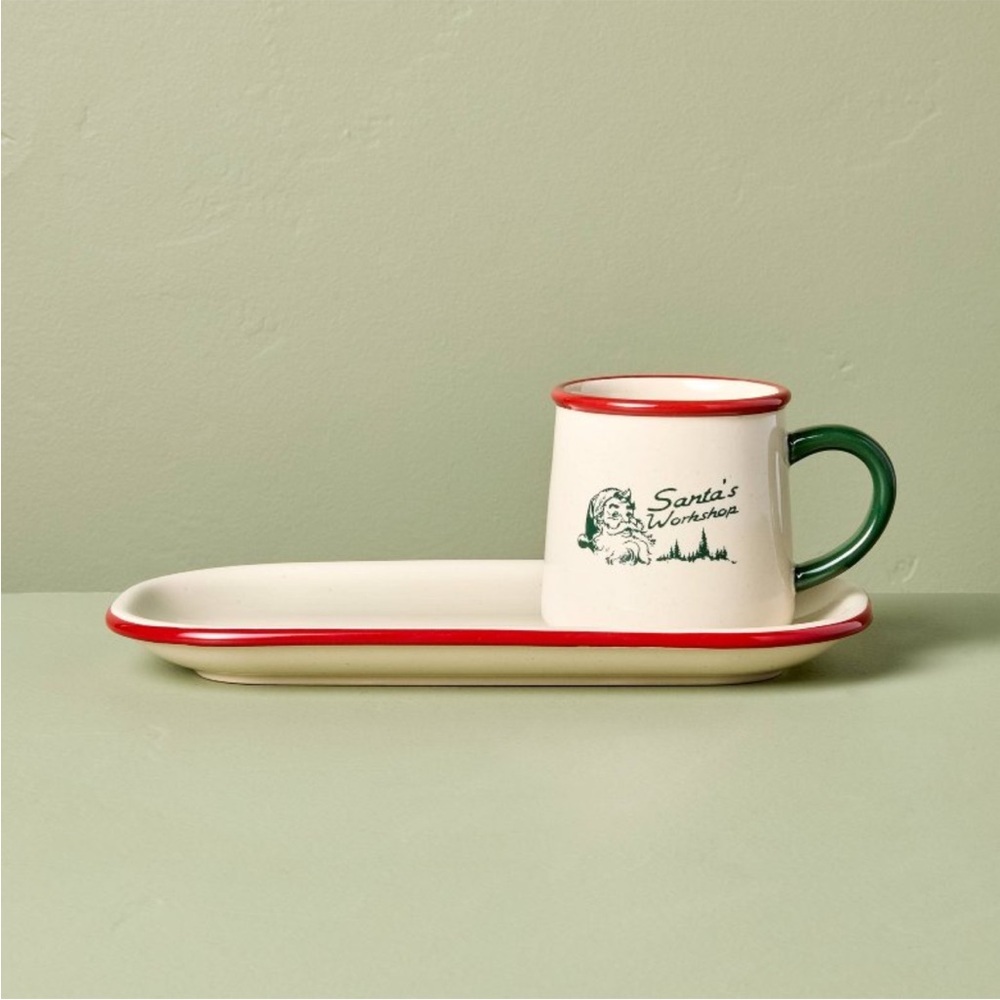 2pc Stoneware Milk & Cookies Plate 'Santa's Workshop’ Mug Hearth & Hand Magnolia